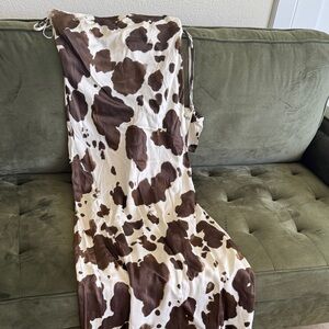 Anthropologie Brown and White Cow-Spot Maxi Dress